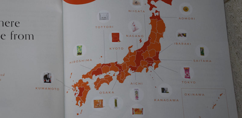 A map showing where all the snacks contained within the box are from